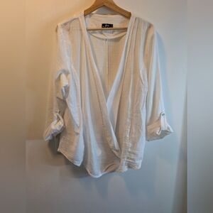 Blanc du Nil White Cotton Gauze Wrap Top • French Resort Wear • Size XL